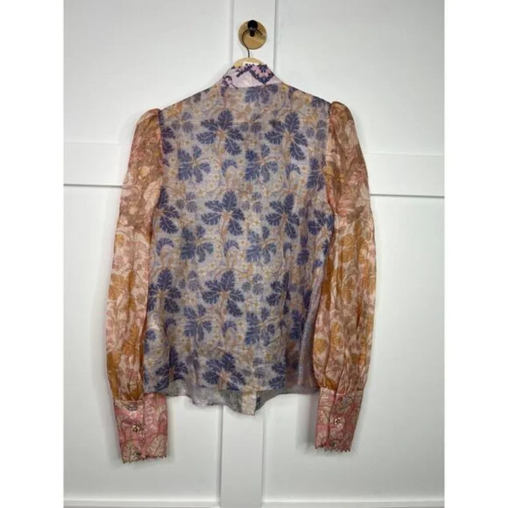 NWT Zimmerman Kaleidoscope Spliced Blouse Multicolor Spliced Floral Size: 10 - Picture 11 of 13